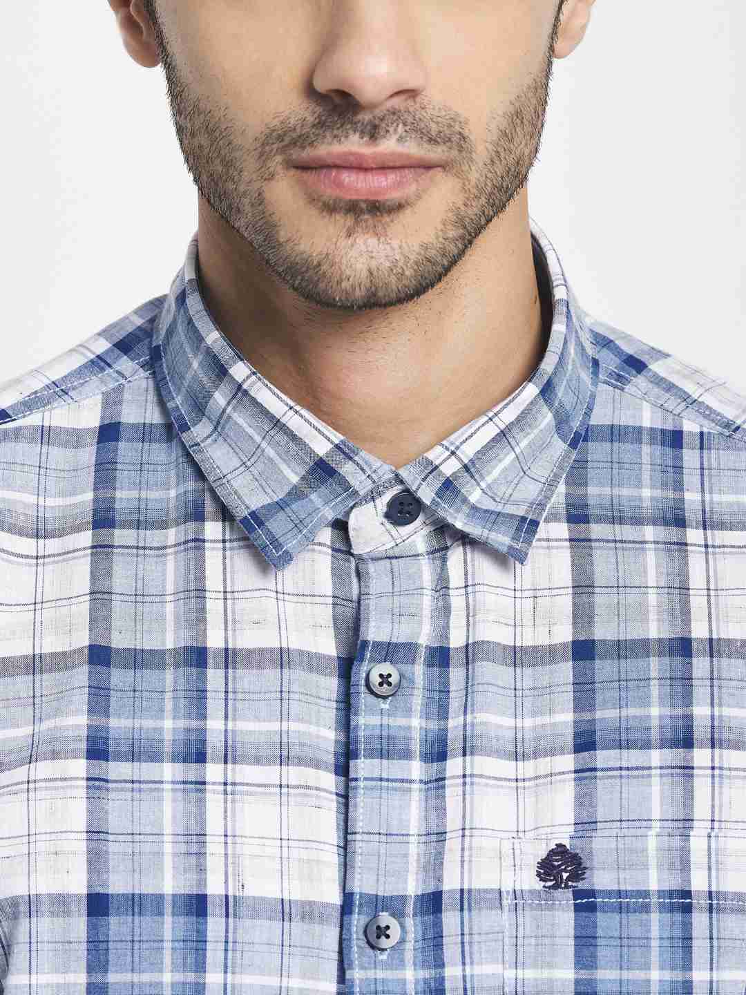 Men Blue Tartan Checks Checked Casual Shirt