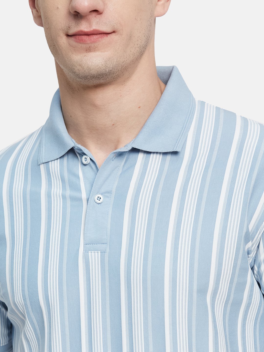 Men Oxford Blue VERTICAL STRIPE POLO NECK T-SHIRT