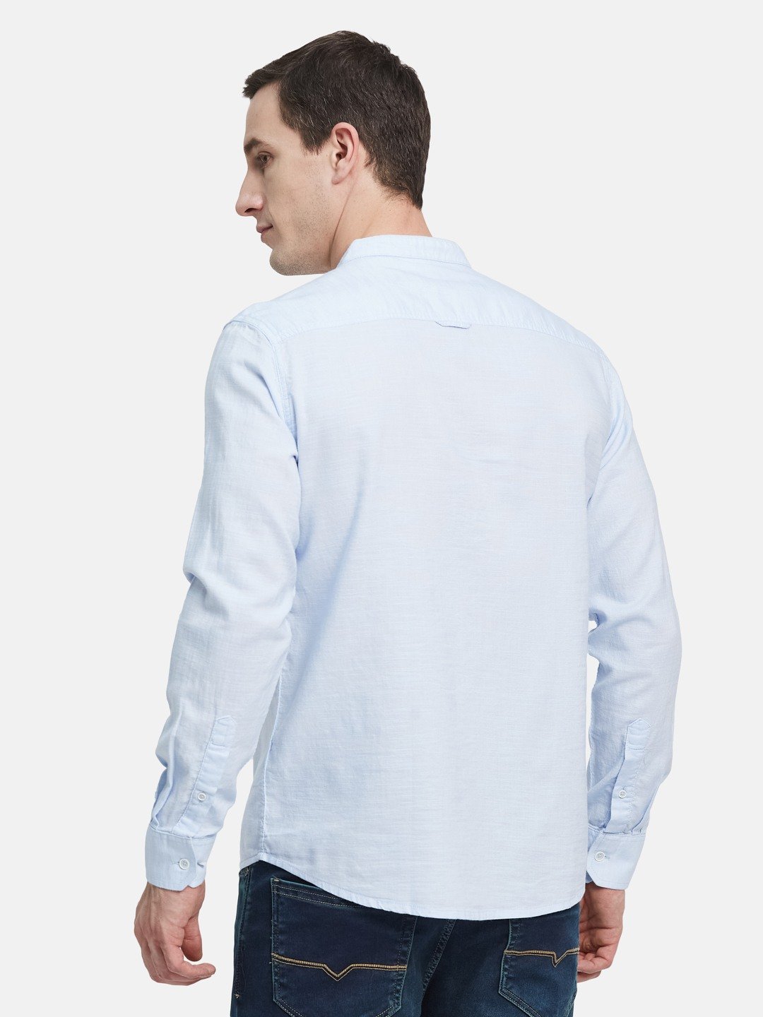 METTLE Men Band Collar Solid Cotton Casual Shirt