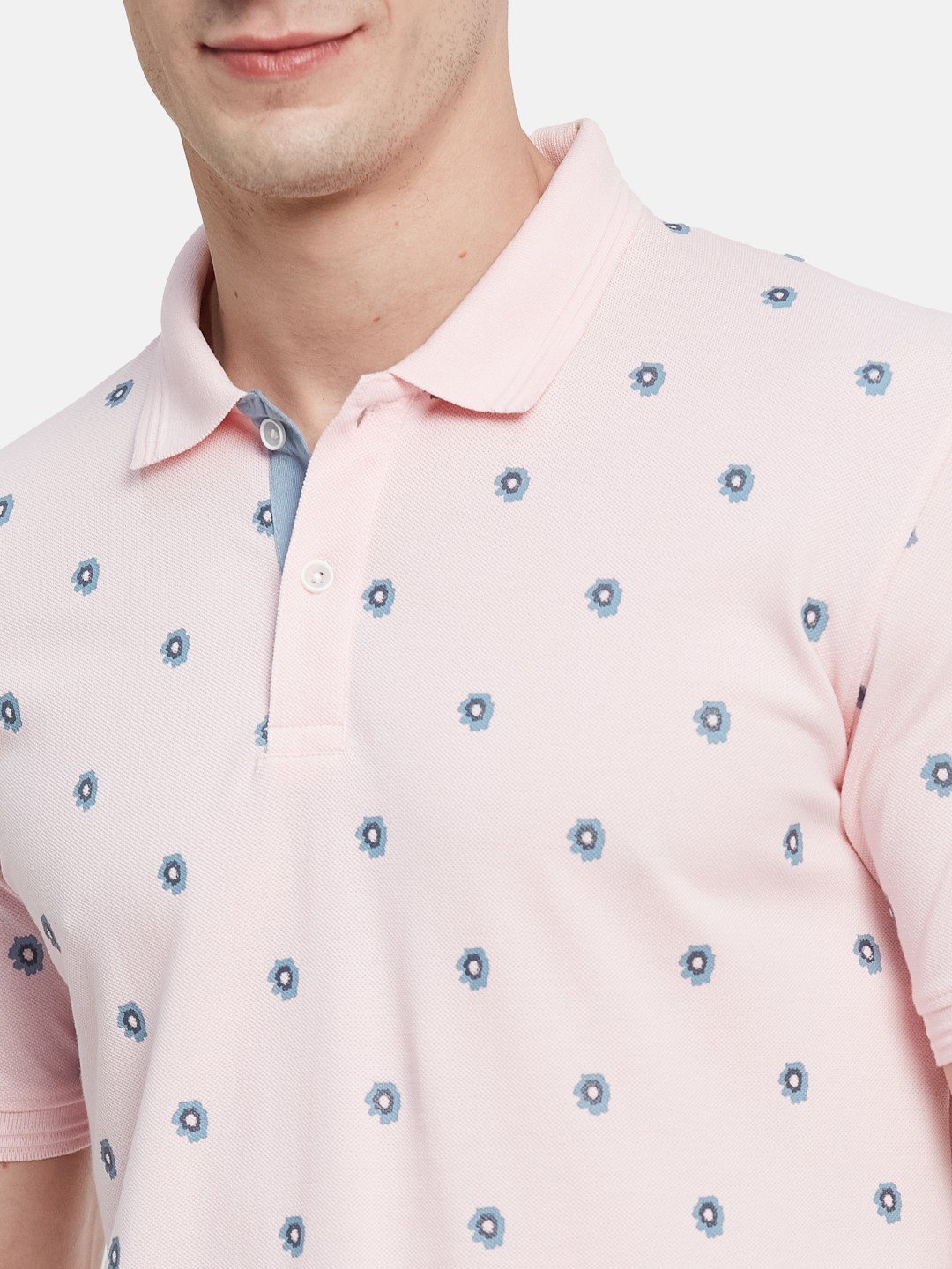 AOP FLORAL PRINT  POLO NECK PIQUE T-SHIRT