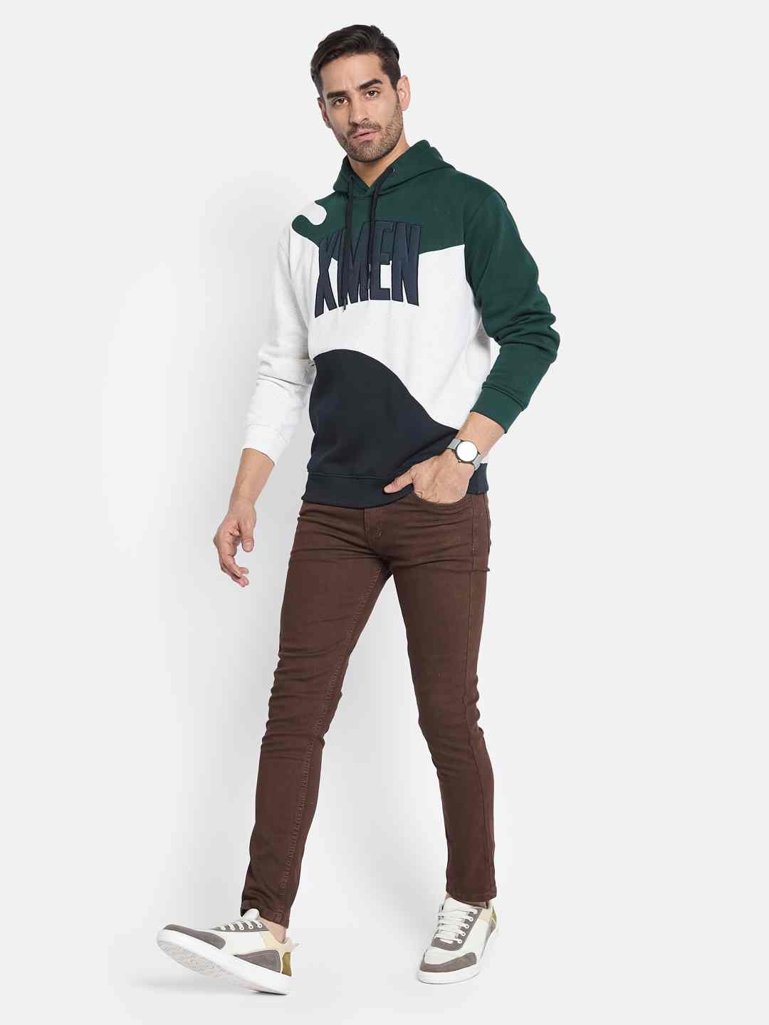 Octave Men Colourblocked Hooded Pullover Sweatshirt