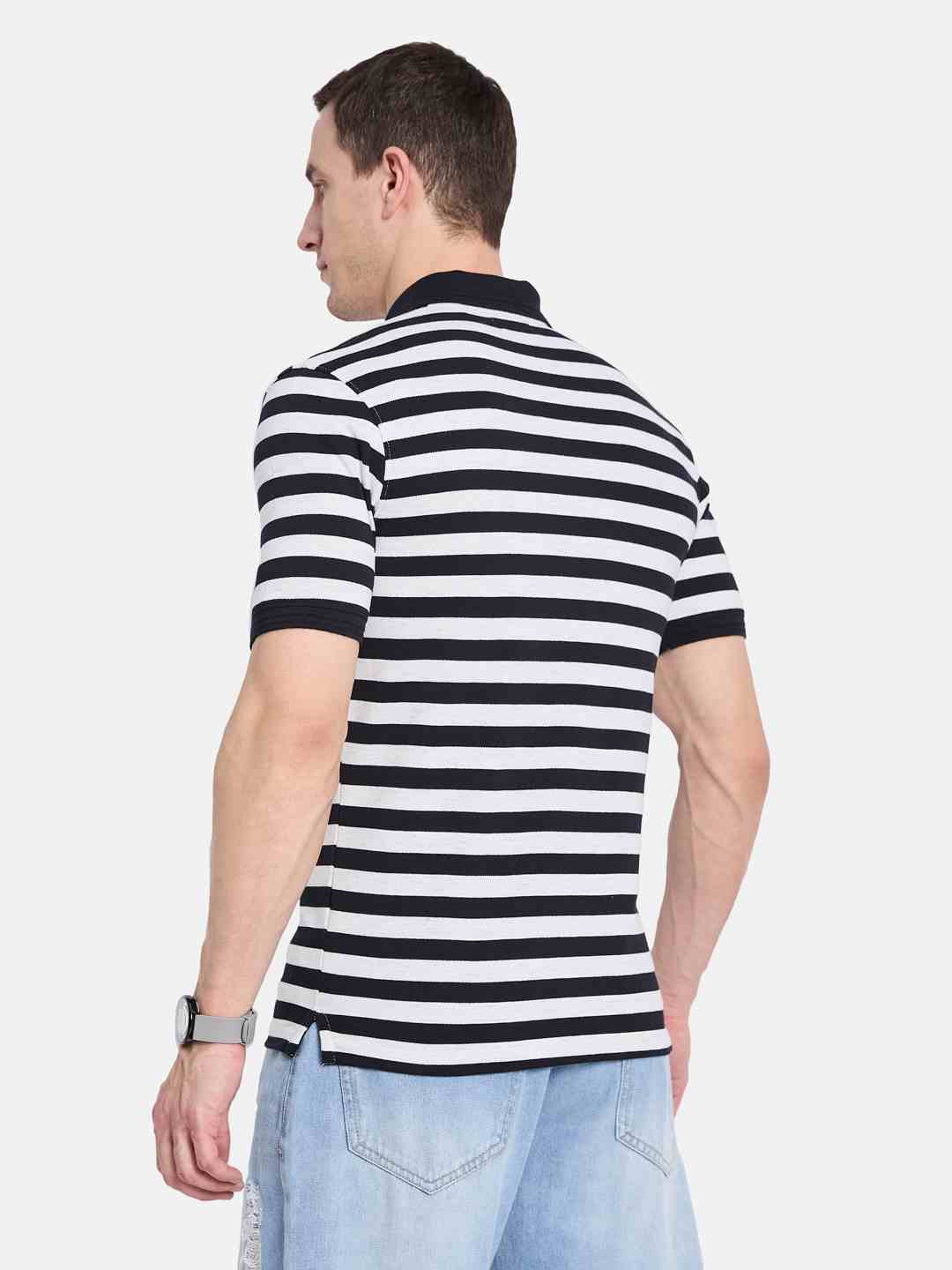 Octave Men Colourblocked Polo Collar Monochrome T-shirt
