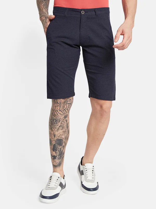 Octave Men Checked Mid-Rise Casual Chino Shorts