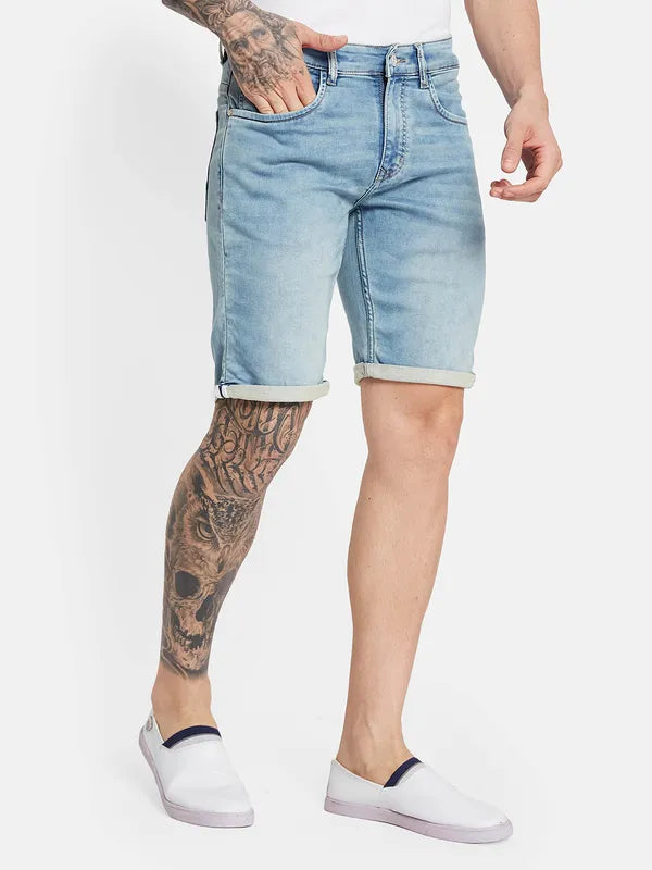 Octave Men Mid-Rise Washed Denim Shorts