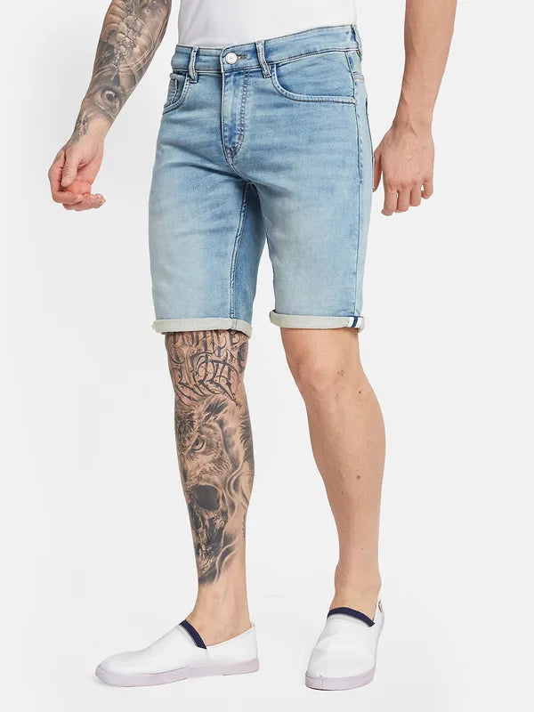 Octave Men Mid-Rise Washed Denim Shorts