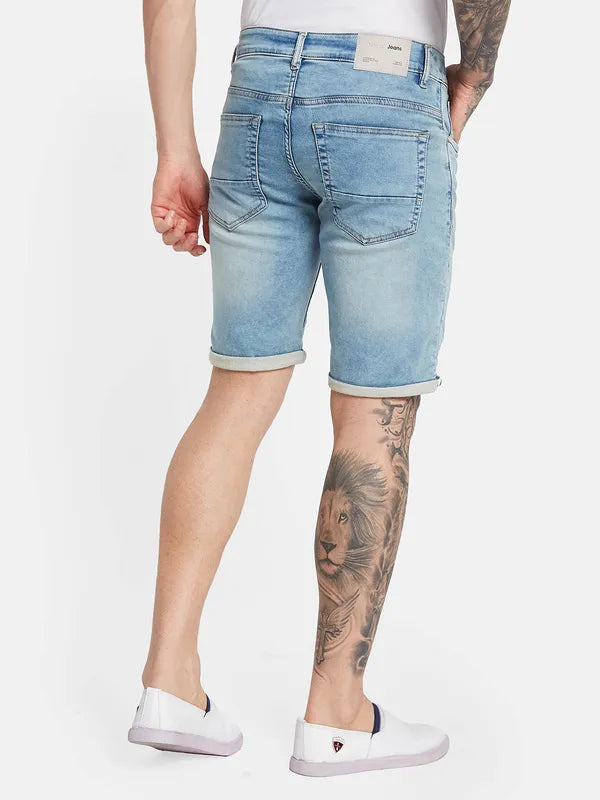Octave Men Mid-Rise Washed Denim Shorts