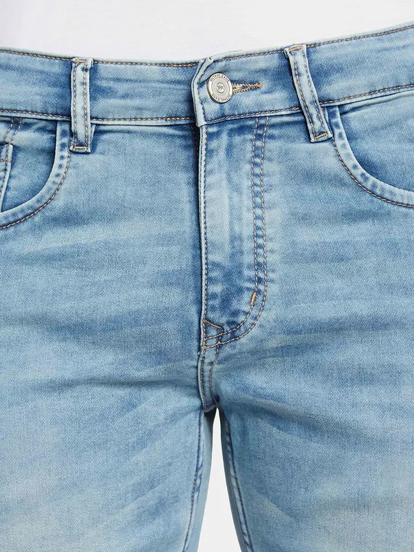 Octave Men Mid-Rise Washed Denim Shorts