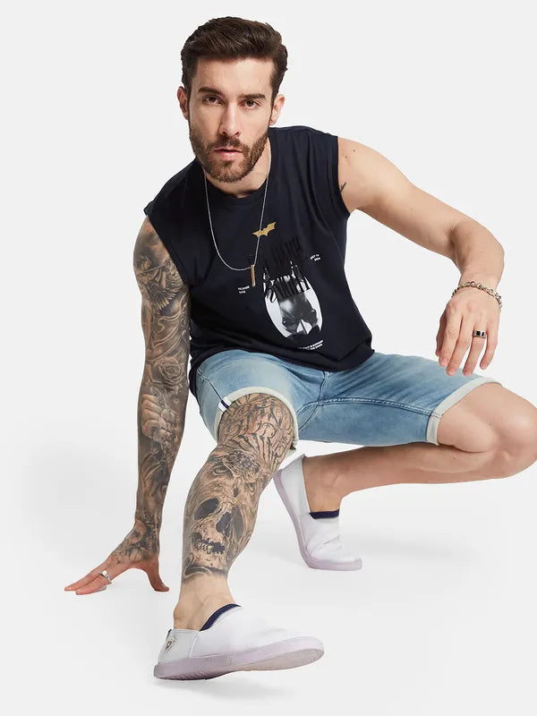 Octave Men Mid-Rise Washed Denim Shorts