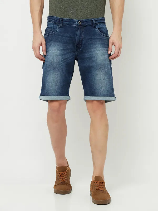 Octave Men Blue Washed Denim Shorts