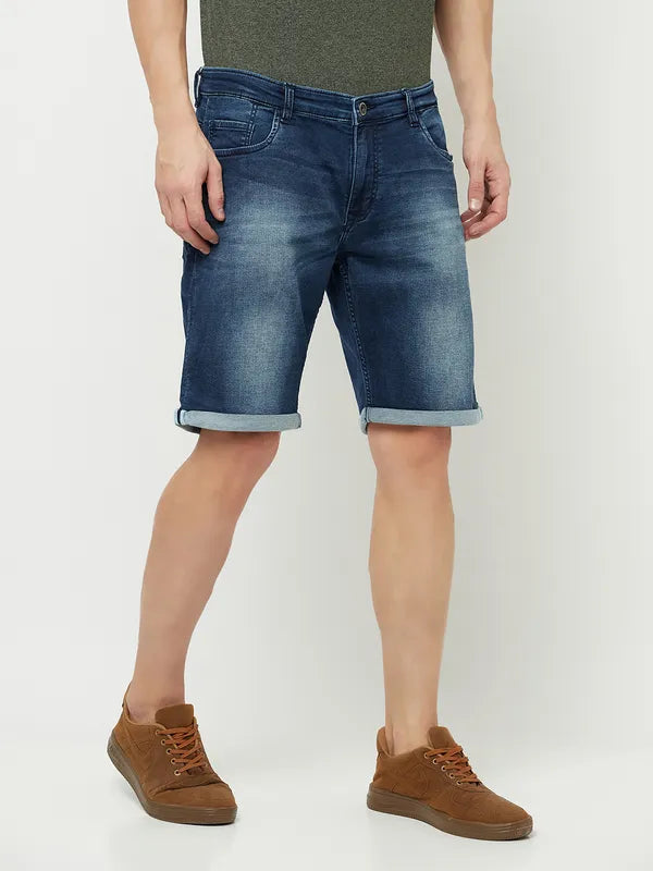 Octave Men Blue Washed Denim Shorts