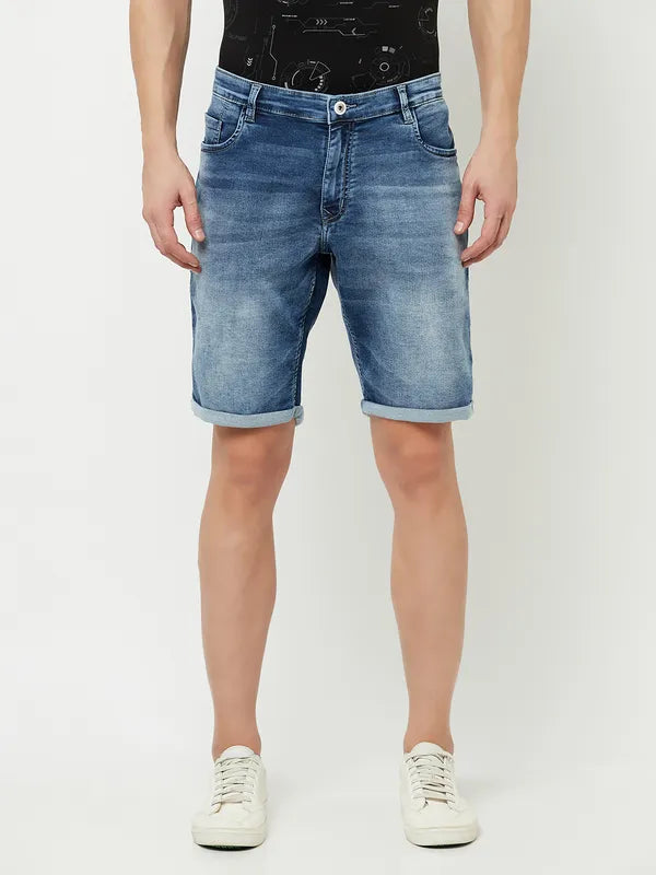 Octave Men Blue Washed Denim Shorts