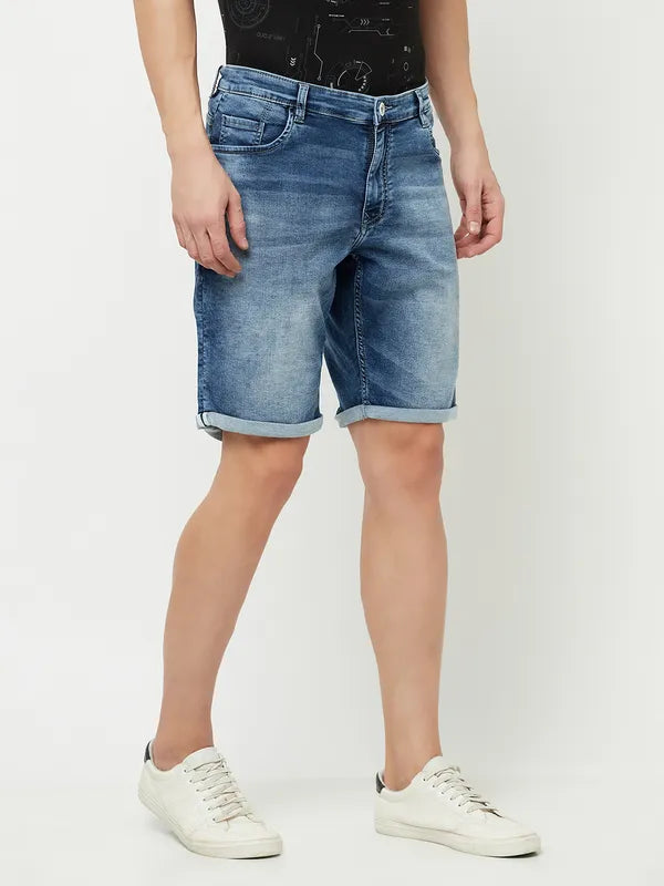 Octave Men Blue Washed Denim Shorts