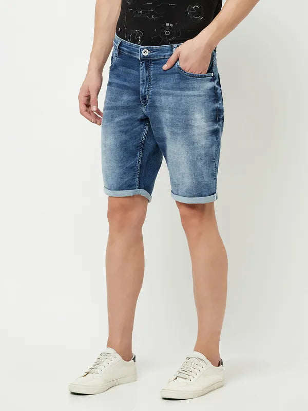 Octave Men Blue Washed Denim Shorts