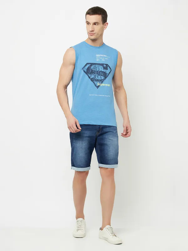 Octave Men Blue Washed Denim Shorts