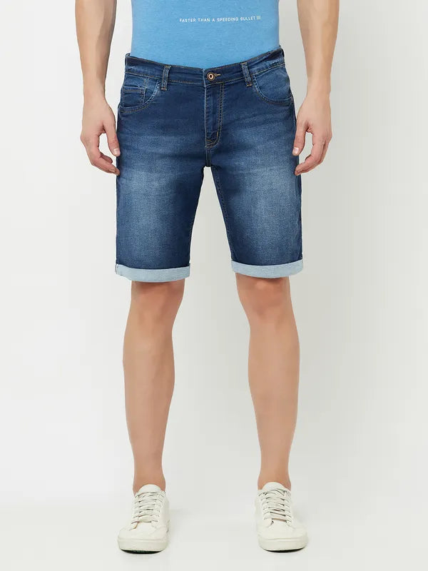 Octave Men Blue Washed Denim Shorts