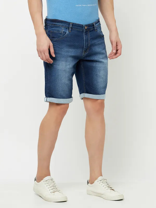 Octave Men Blue Washed Denim Shorts