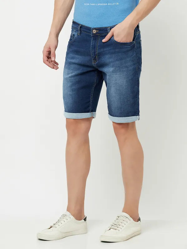 Octave Men Blue Washed Denim Shorts