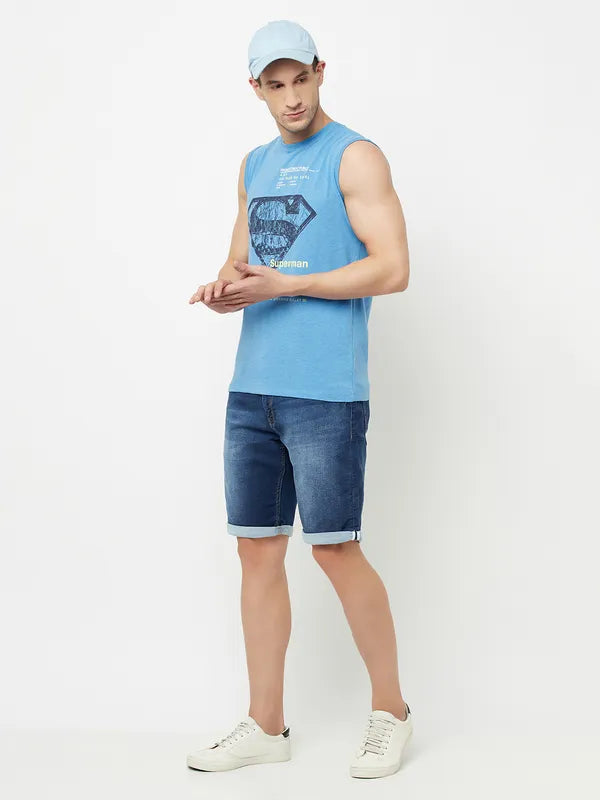 Octave Men Blue Washed Denim Shorts