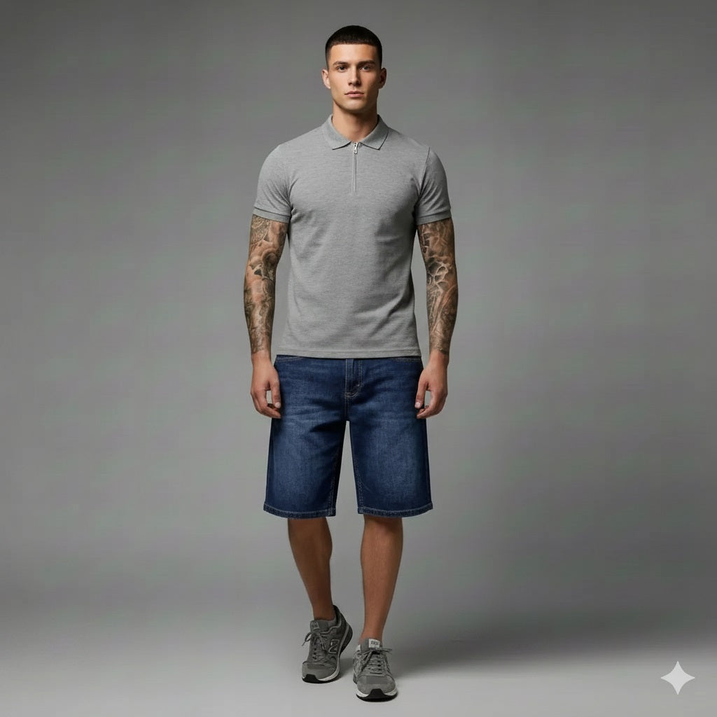 Men Dark Blue Denim Shorts