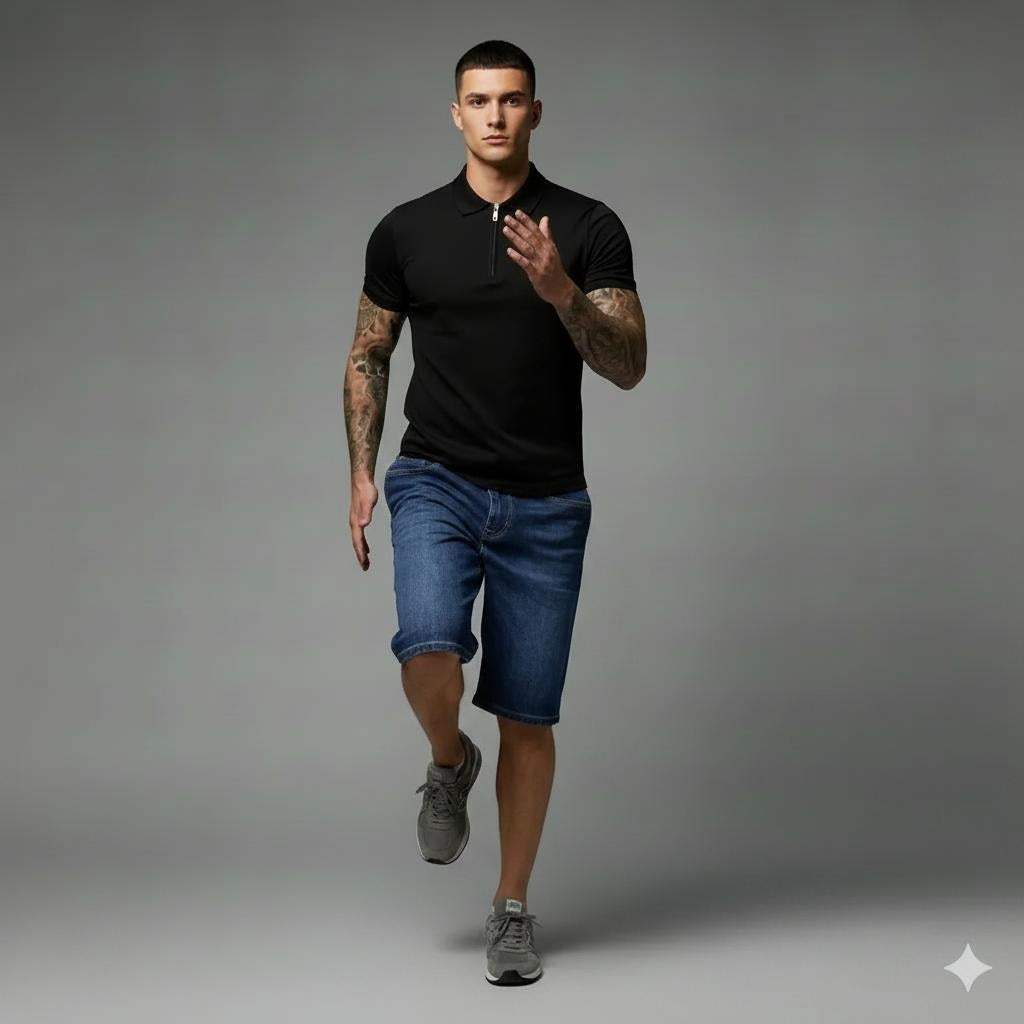Men Dark Blue Denim Shorts