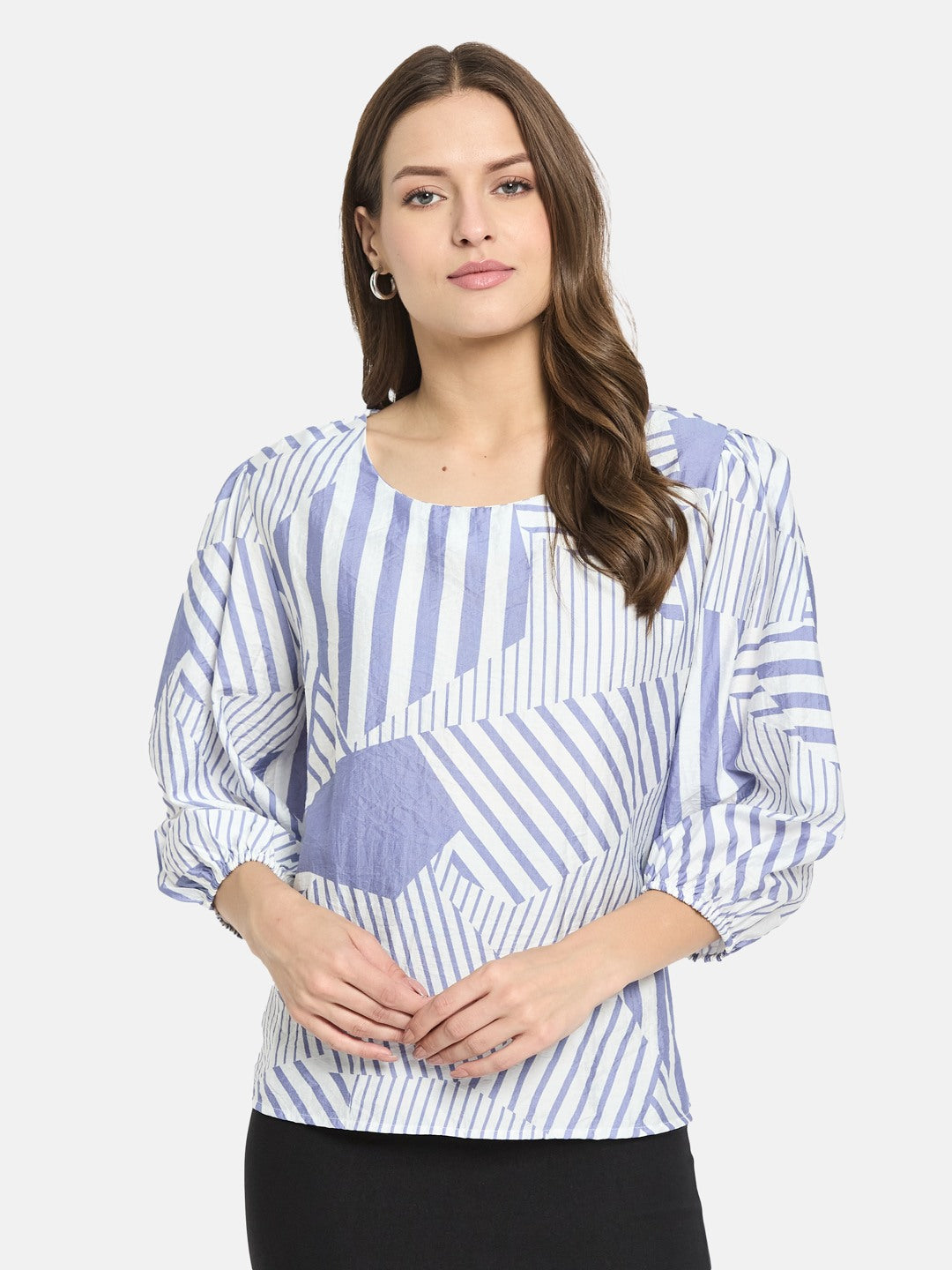 METTLE Women Light Teal Printed Cotton Top