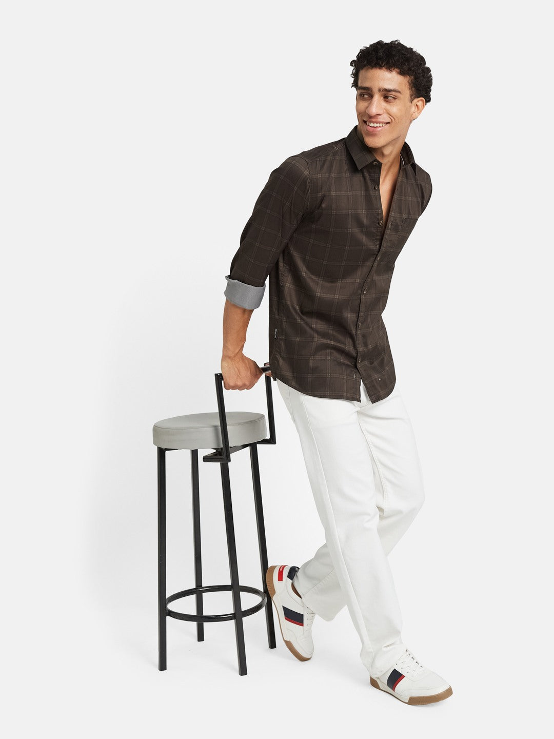 METTLE Men Checked Spread Collar Cotton Casual Shirt