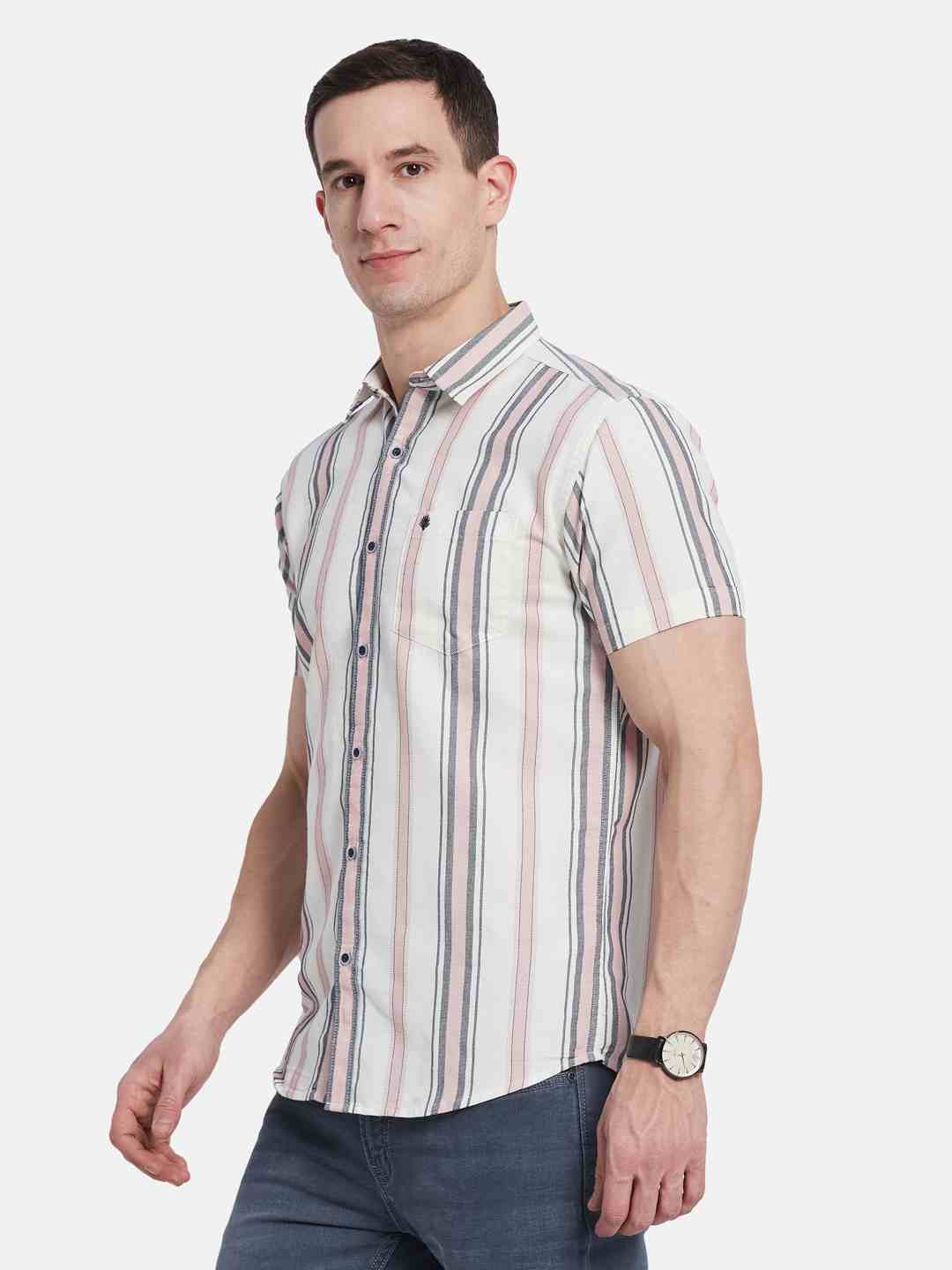 METTLE Men Multi Stripes Opaque Striped Casual Shirt