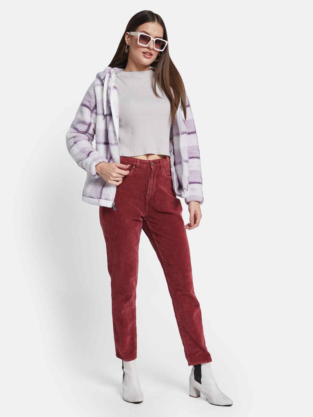METTLE Women Checked Hooded Sweatshirt