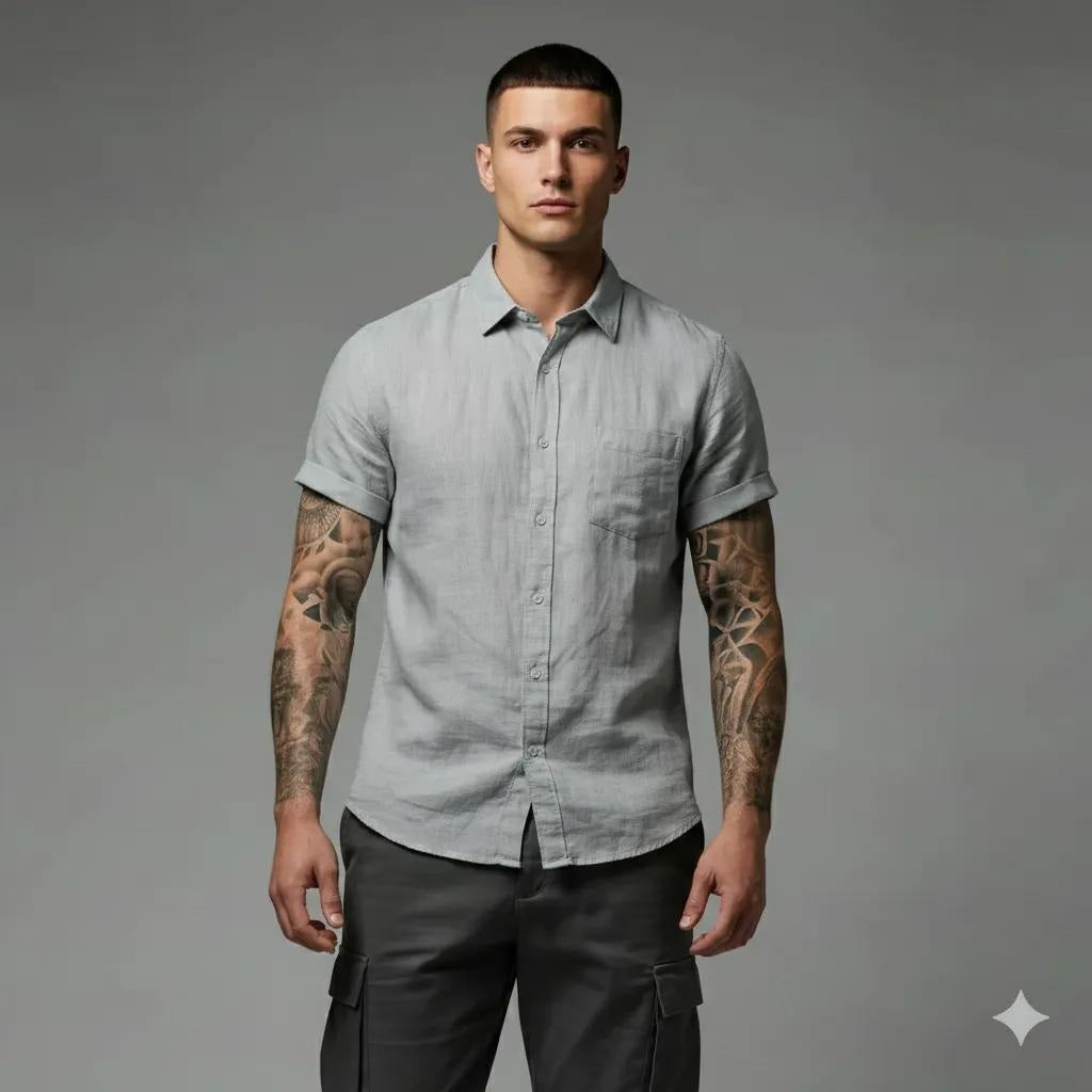 Men Mint Button Down Collar Cotton Shirt