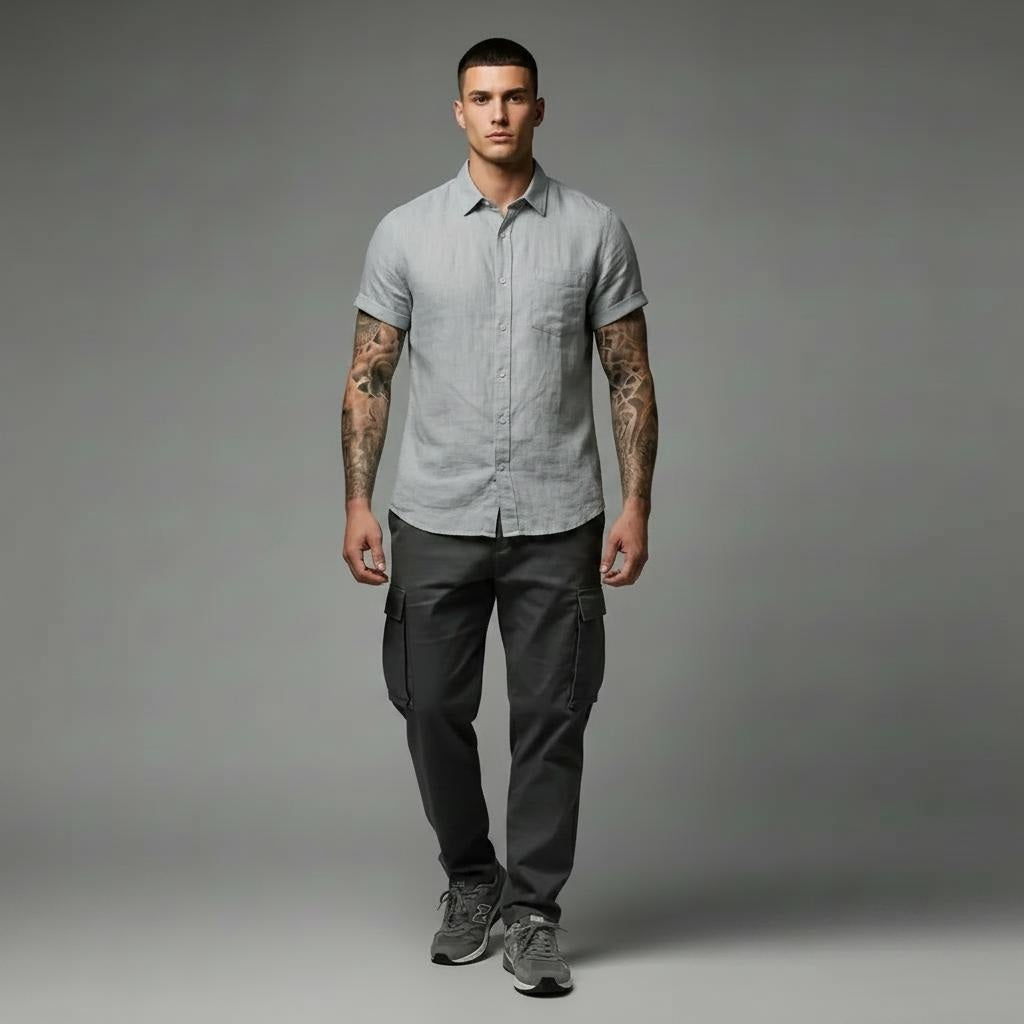 Men Mint Button Down Collar Cotton Shirt