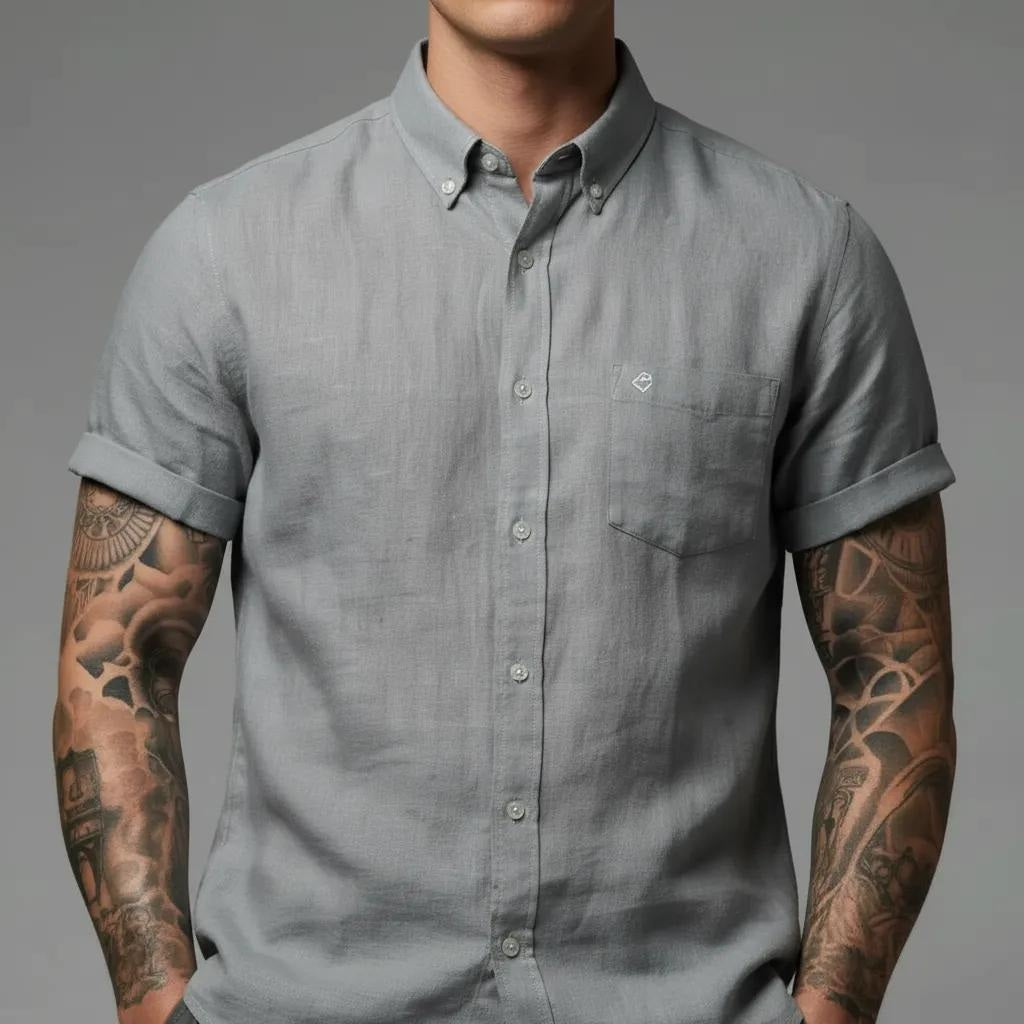 Men Mint Button Down Collar Cotton Shirt