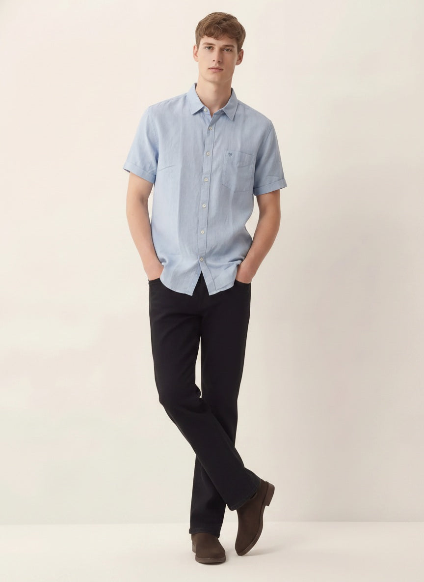 Men Sky Blue Solid Casual Shirt
