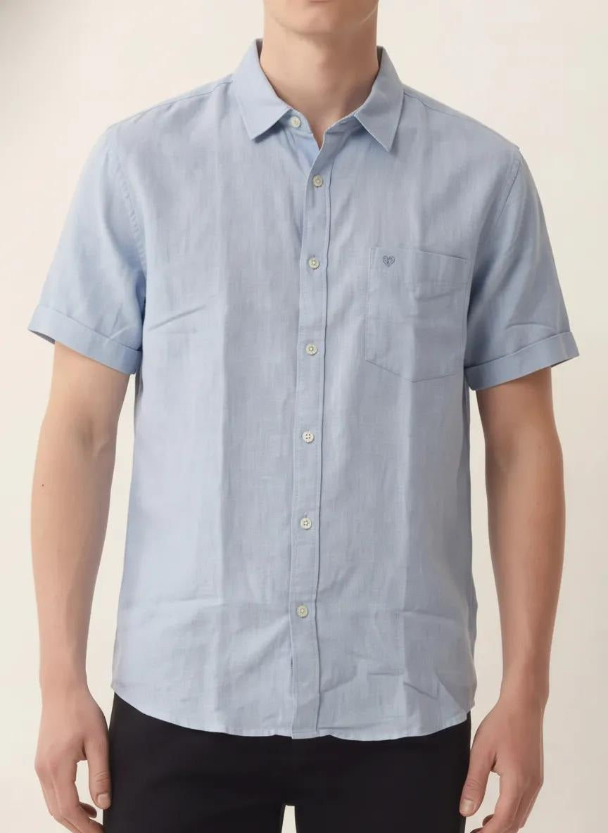 Men Sky Blue Solid Casual Shirt