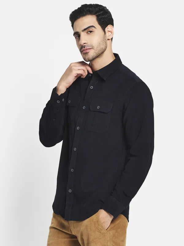 Men Navy Blue Casual Shirt