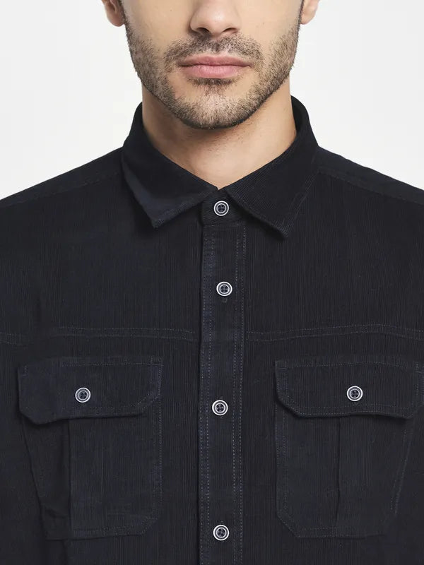 Men Navy Blue Casual Shirt