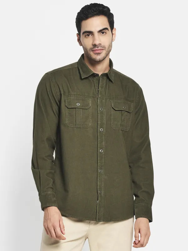 Men Olive Green Casual Shirt