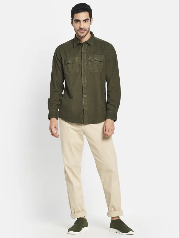 Men Olive Green Casual Shirt