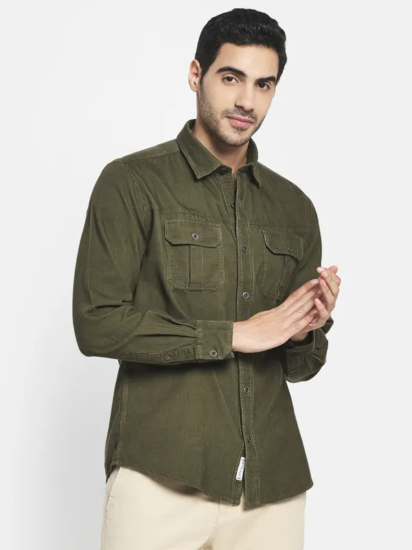 Men Olive Green Casual Shirt