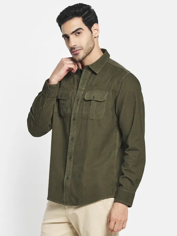 Men Olive Green Casual Shirt