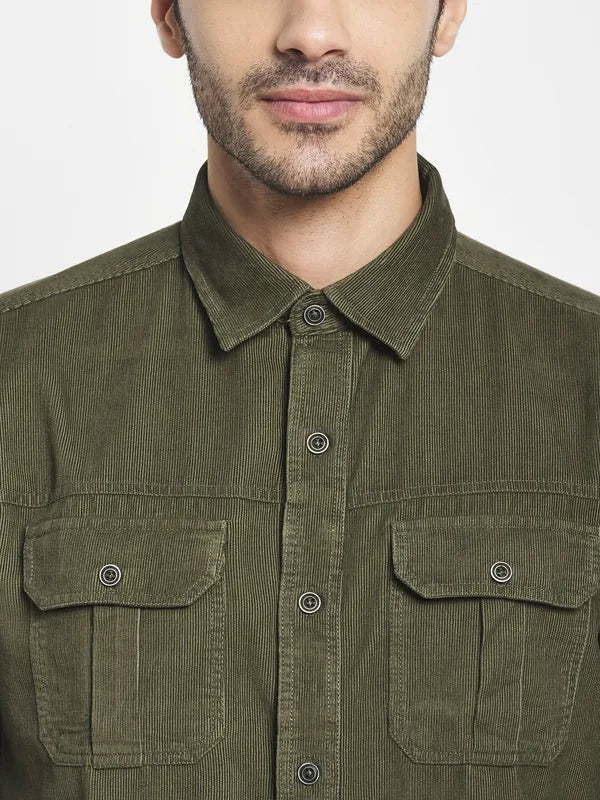 Men Olive Green Casual Shirt