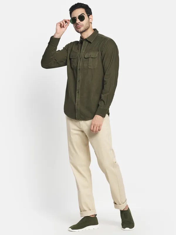 Men Olive Green Casual Shirt