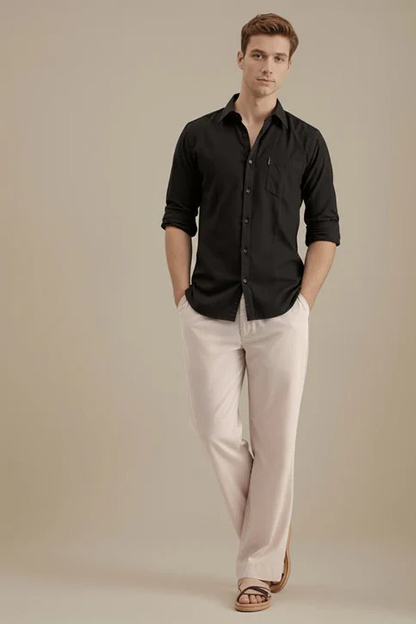 Mettle Men Black Casual Solid Polo Neck Shirt