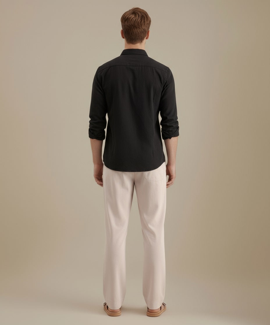 Mettle Men Black Casual Solid Polo Neck Shirt