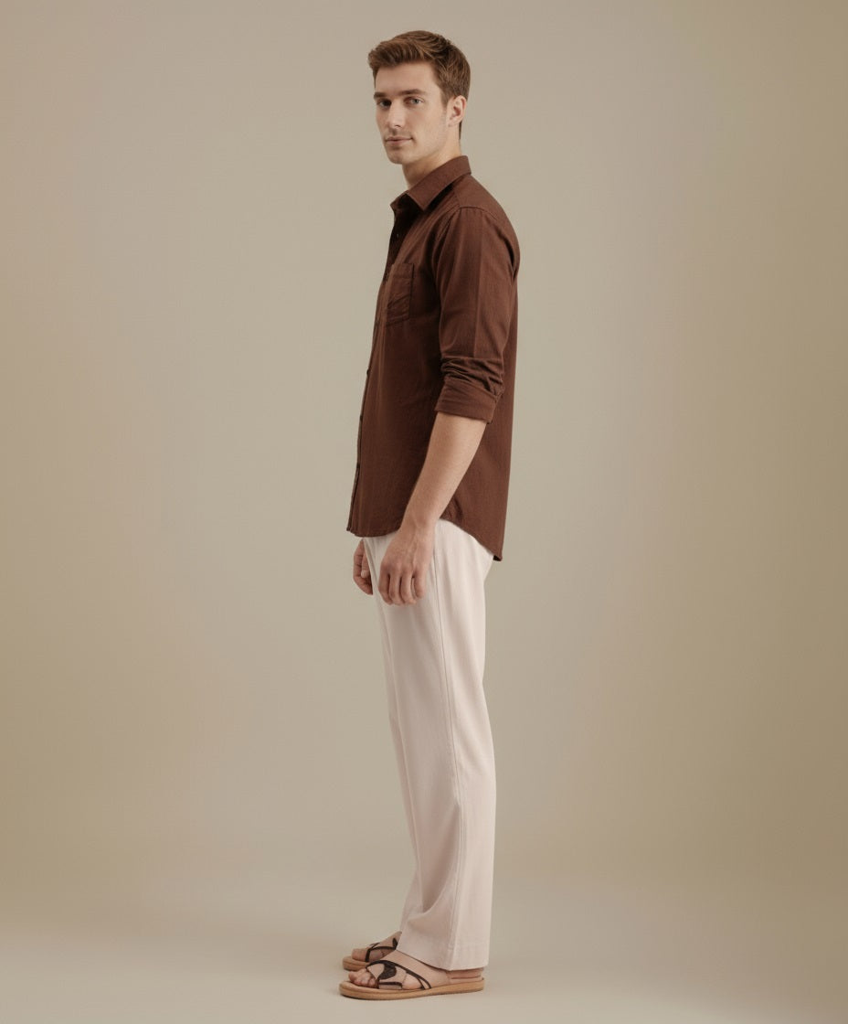 Mettle Men Espresso Casual Solid Polo Neck Shirt