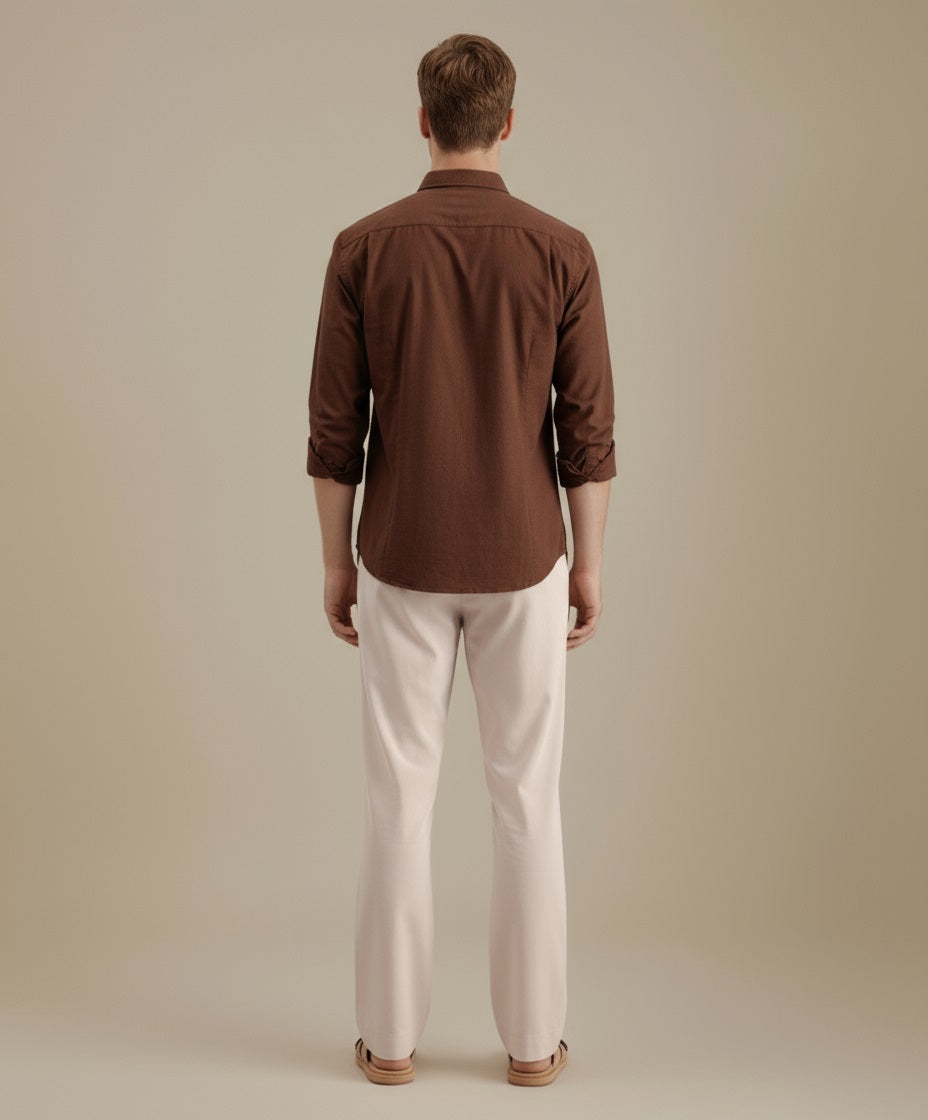 Mettle Men Espresso Casual Solid Polo Neck Shirt