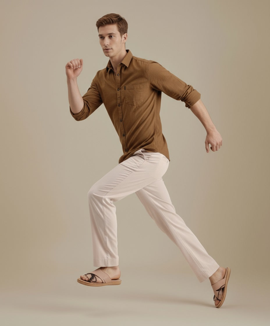 Mettle Men Khaki Casual Solid Polo Neck Shirt