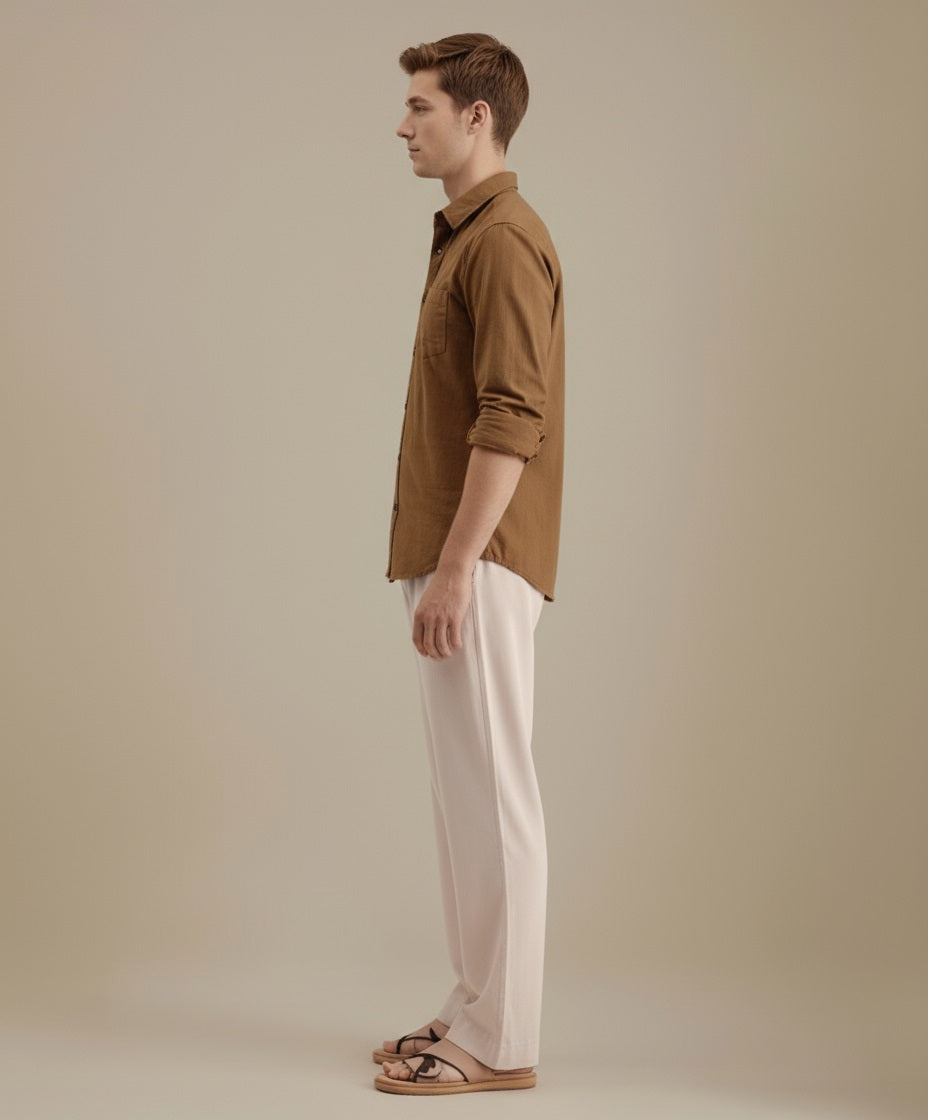 Mettle Men Khaki Casual Solid Polo Neck Shirt