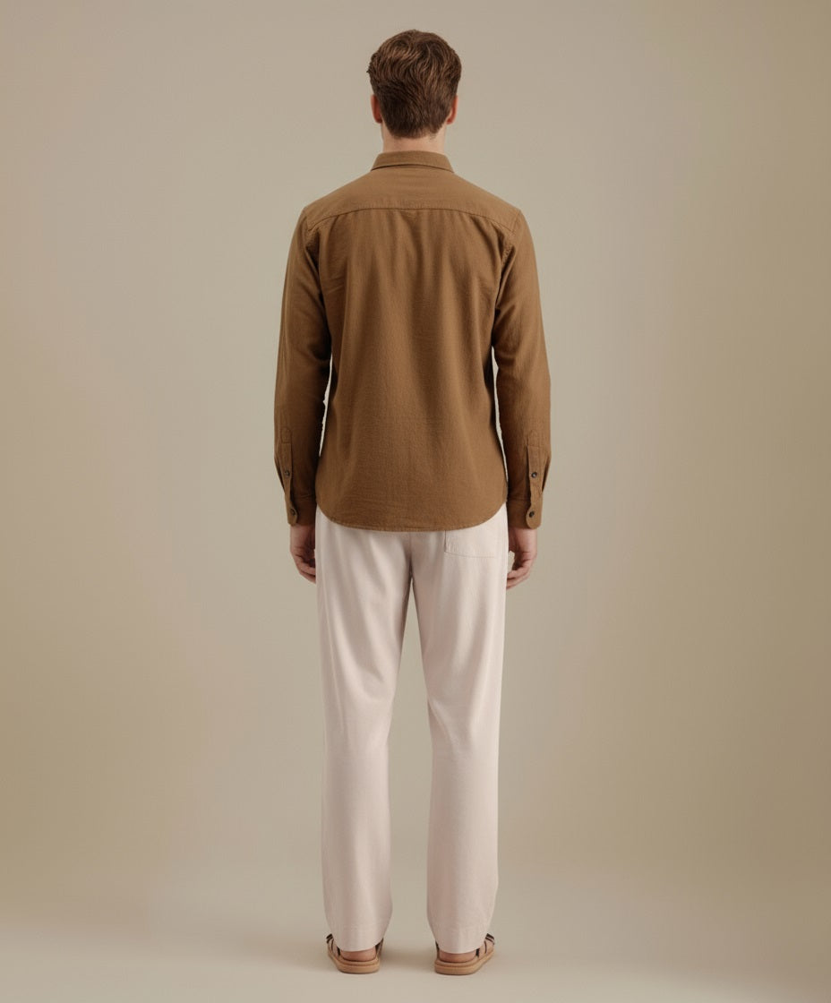 Mettle Men Khaki Casual Solid Polo Neck Shirt