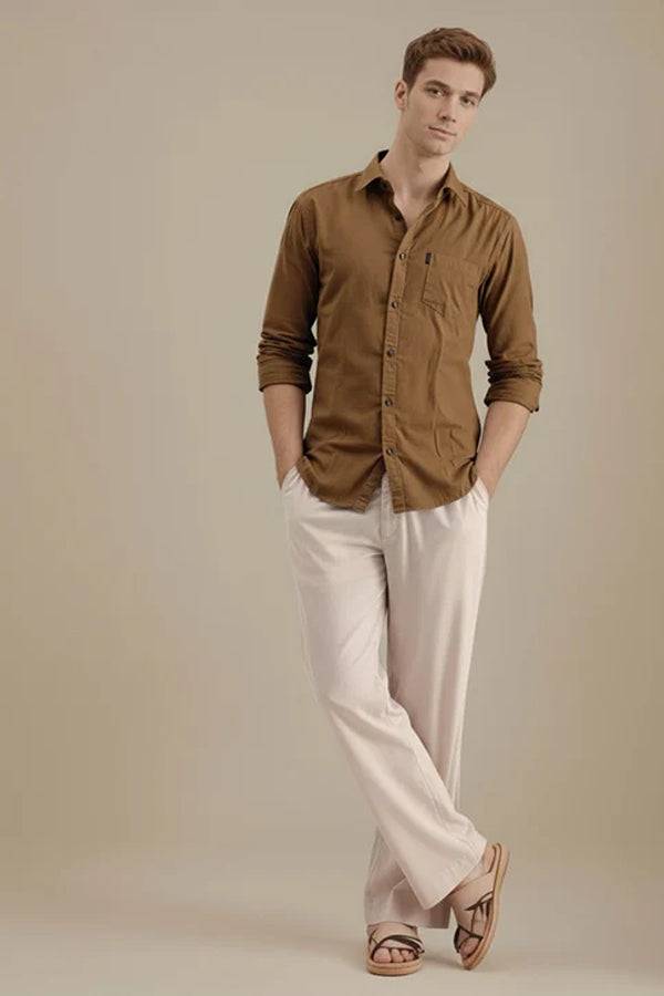 Mettle Men Khaki Casual Solid Polo Neck Shirt