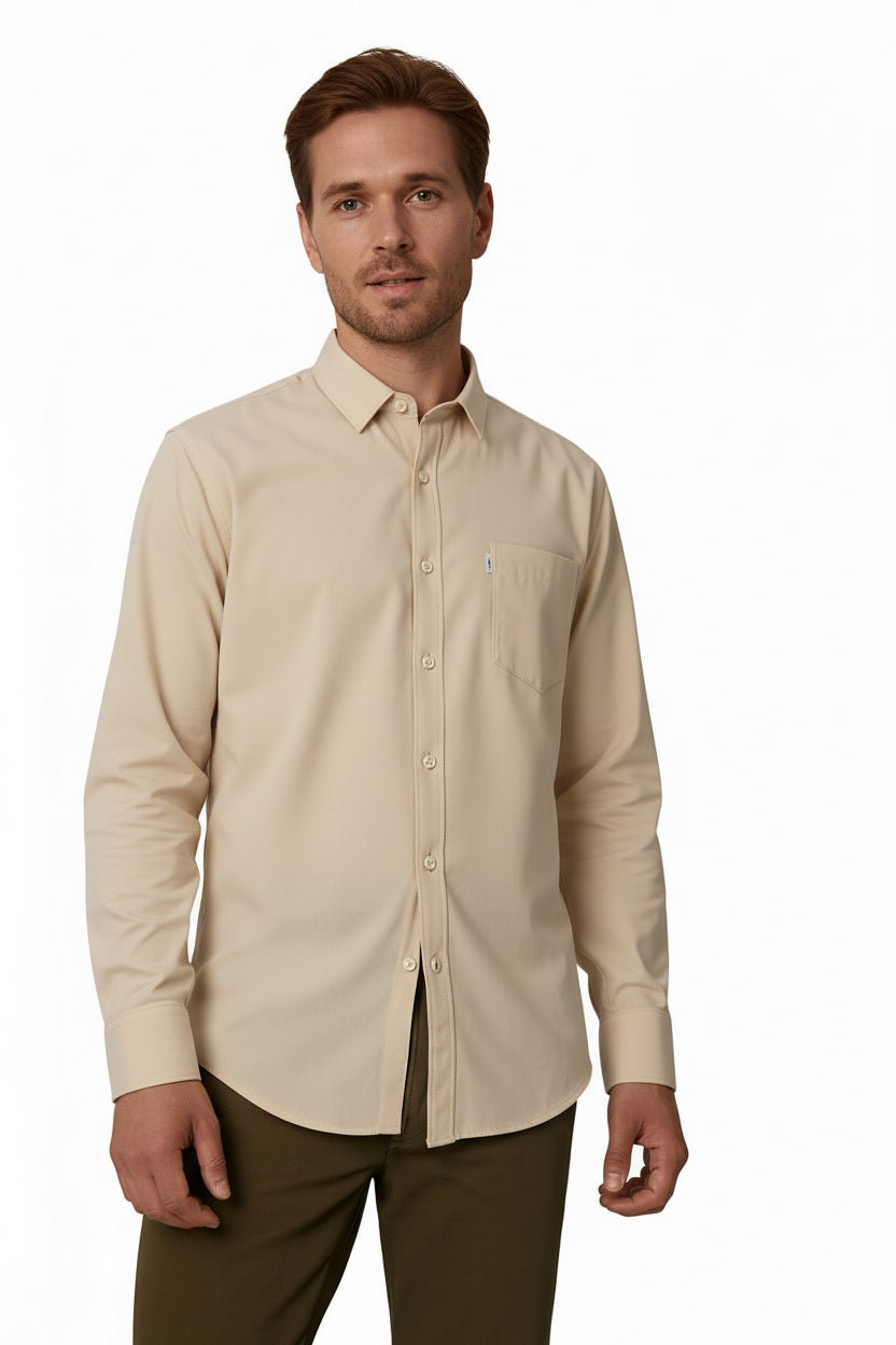 Men Solid Polo Neck Casual Shirt